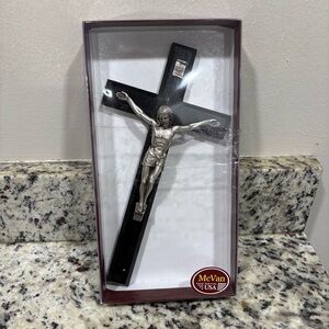 McVan -INRI Black & Silver Jesus Christ Crucifix Cross - NIB - 10” Height - USA